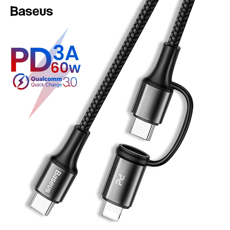 

Baseus 2 in 1 60W USB Type C to For Lightning Cable For iPhone Macbook PD Fast Charging USB C to USB C Cable For Samsung Xiaomi