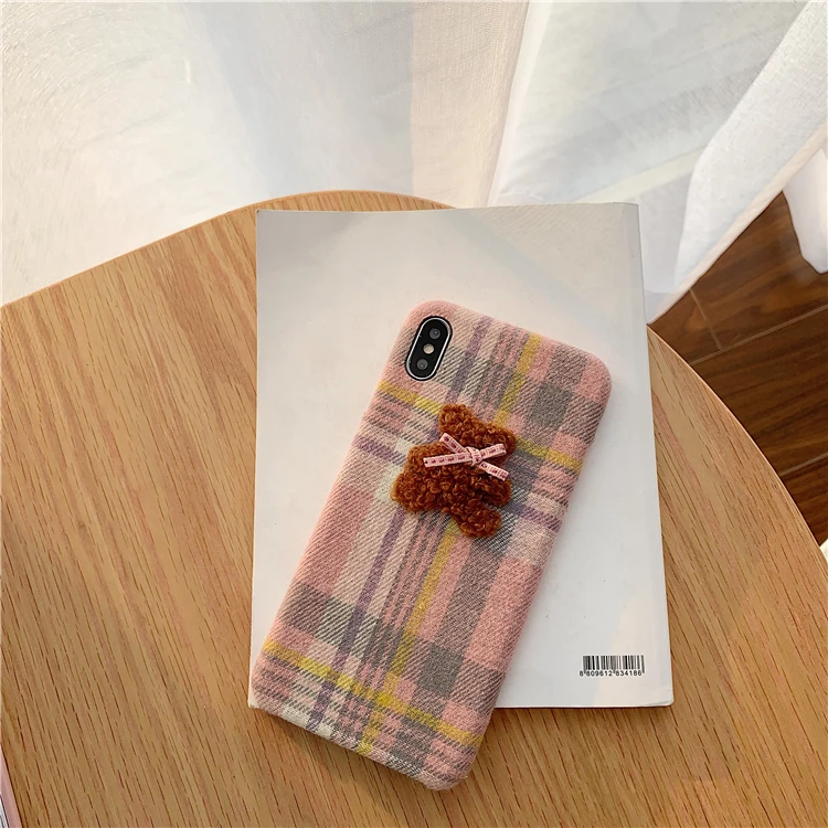 Роскошный Британский стиль плюшевый 3D Медведь чехол для телефона iphone 11 11Pro Max 7 8 Plus X XS Max XR Cortex классический стиль девушки задняя крышка