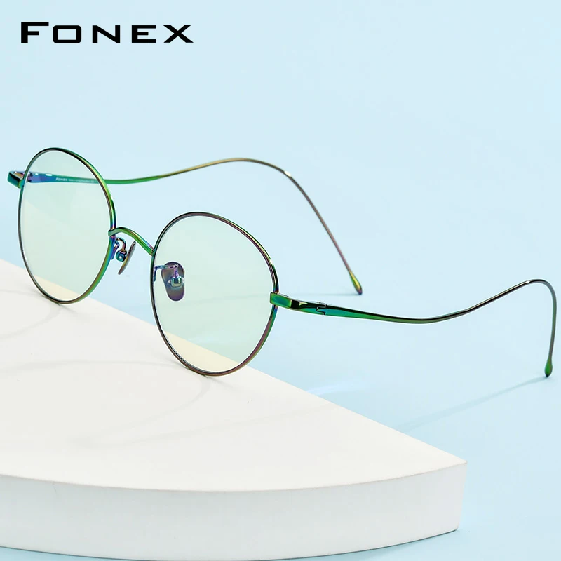 

FONEX Anti Blue Light Blocking Glasses Women 2020 New Vintage Round Antiblue Rays Computer Pure Titanium Eyeglasses Men FAB017