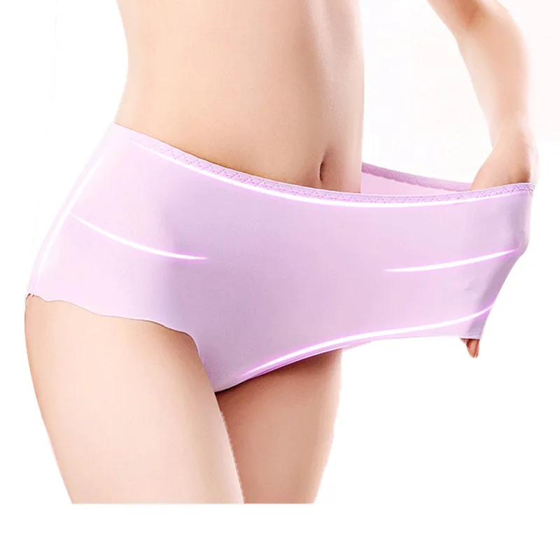 2Pcs High Waist Womens' Underwear Seamless One-Piece Ladies Ice Silk Briefs