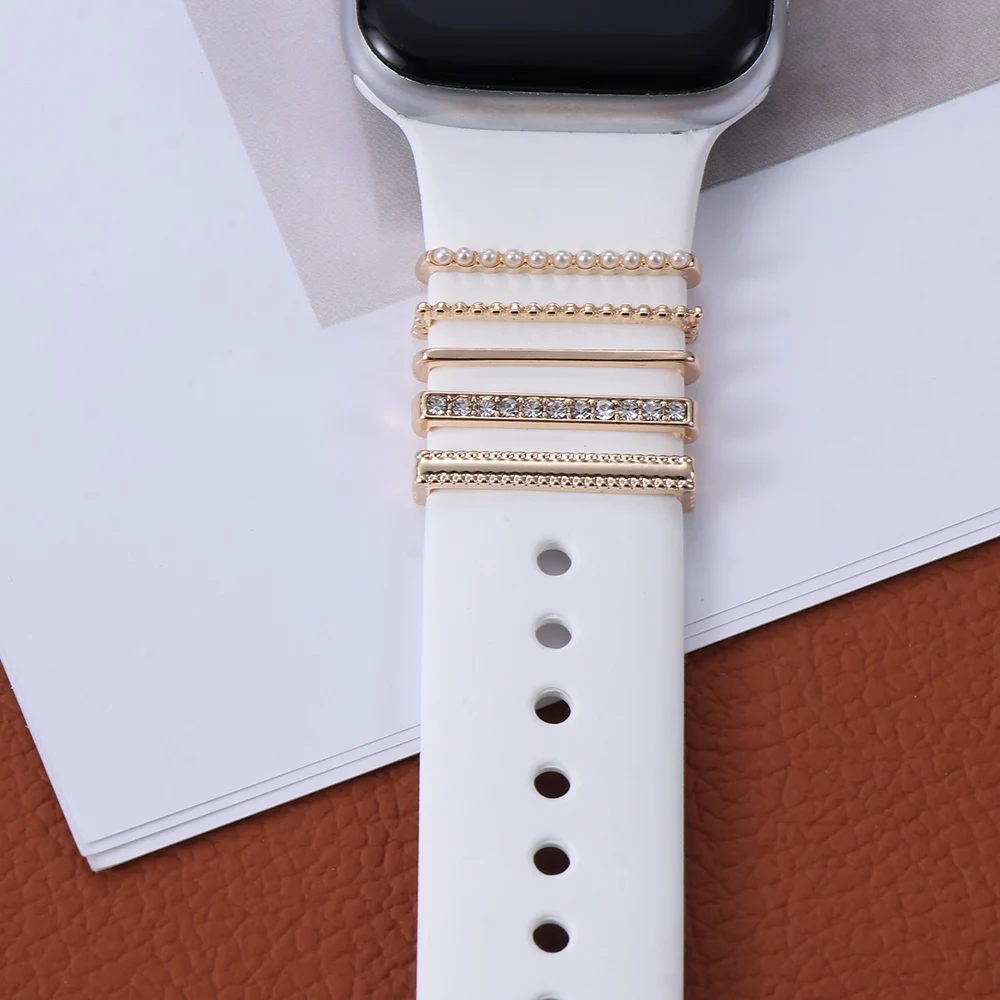Elegant Pearl Diamond Ornament Ring for Smart Watch Band Strap Accessories