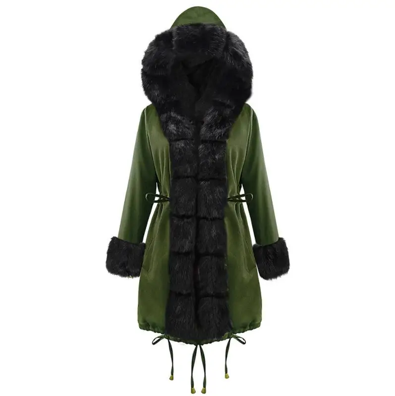 army green black Пальто с мехом в европейском и американском стиле, длинная шапка, камуфляжное пальто, Осень-зима, модный стиль, темперамент, куртка, тонкое теплое Женское пальто - Цвет: army green black
