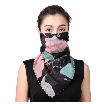 

2020 Fashion women sunscreen printed chiffon protection scarf dust neck washable reusable dust mask with ear hook Mask