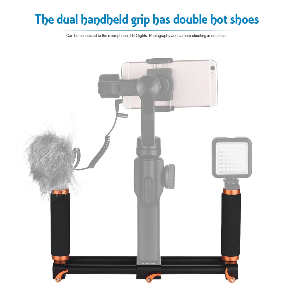 Andoer Dual Handheld Grip Bracket Kit Gimbal 1/4 дюймов винты выдвижная ручка для Zhiyun Feiyu стабилизатор