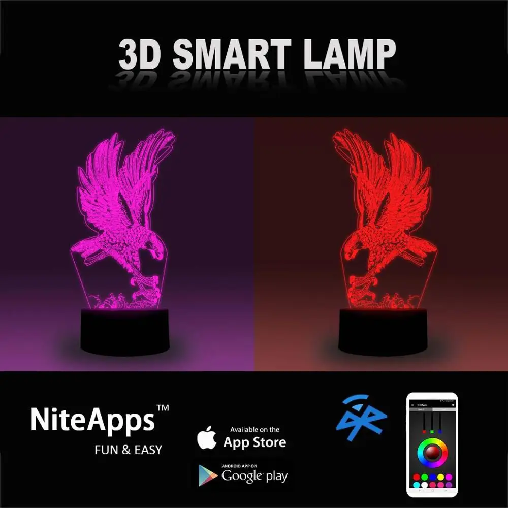 NiteApps 3D орел ночник настольная лампа Иллюзия украшение лампа подарок на день рождения приложение/сенсорное управление