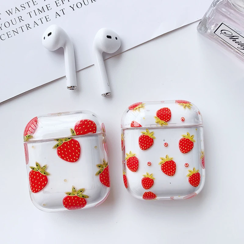 Симпатичные Bluetooth наушники чехол для AirPods1/2 Глянцевая Прозрачная Клубника Лимон беспроводные наушники крышка Жесткий защитный рукав