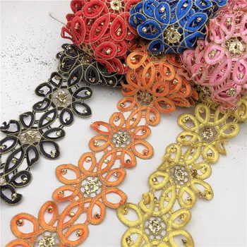 

10yards red gold black Metallic Embroidered Motif Glitter power Nigeria Venice Lace Trim Crochet Cord