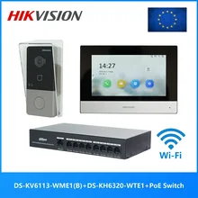 HIKVISION KIS603-P wielojęzyczny zestaw wideodomofon POE 802.3af, zawiera DS-KV6113-WPE1(B) i DS-KH6320-WTE1 i przełącznik PoE