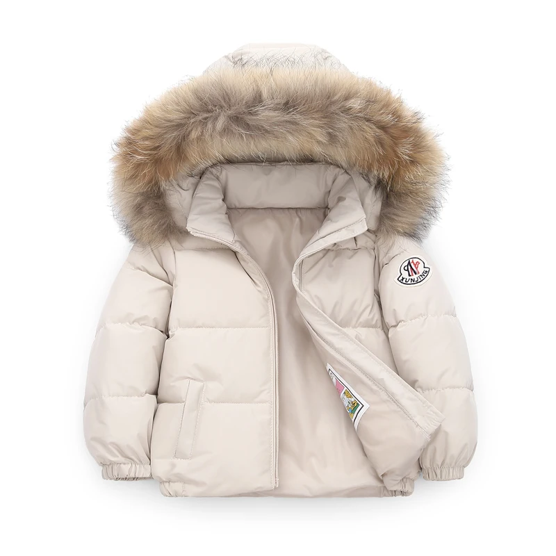 Г. Зимняя куртка для мальчиков, пальто с капюшоном меховые куртки на 90% утином пуху детская одежда для девочек Детская верхняя одежда - Цвет: silver