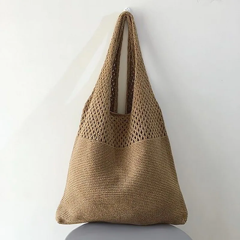 Handmade Lady Retro Crochet Handbag 2021women's Shoulder Bag Large Designer Knitted Braid Hollow Top-handle Tote Shopper Sac | Багаж и