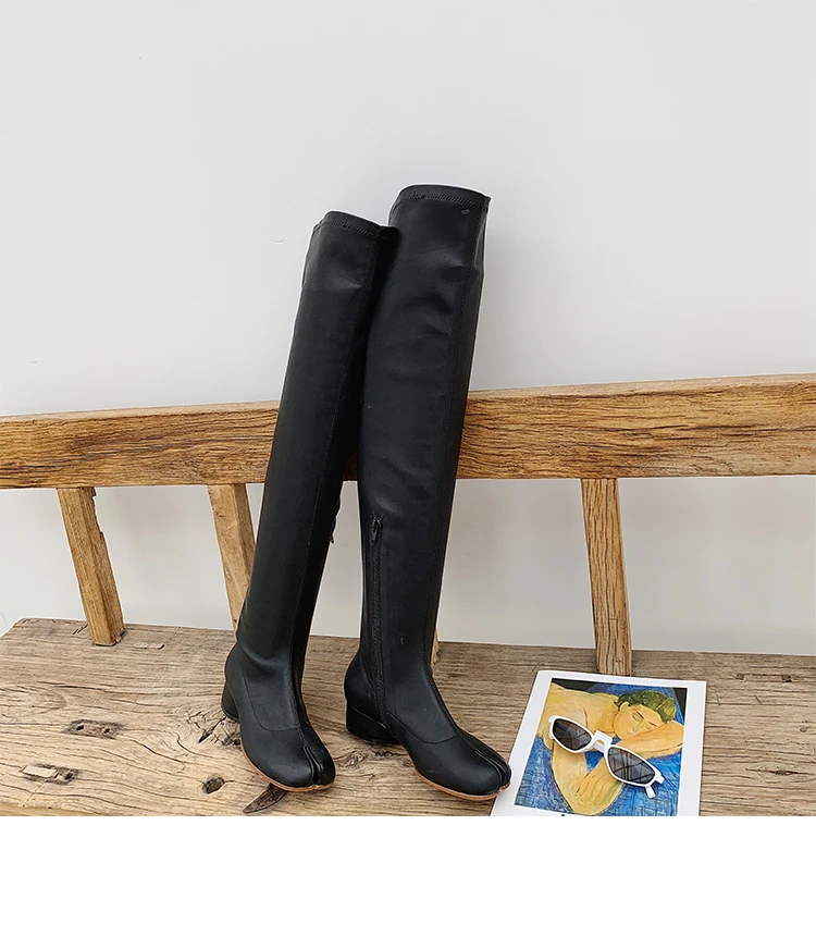 Tibi/высокие сапоги до бедра; Женские Осенние эластичные сапоги; Botas Mujer; обувь на среднем каблуке; женские ботфорты; Botines Mujer; ; пикантные Bota Feminina