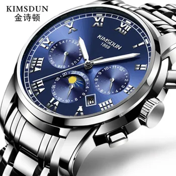 

Fashion Stainless Steel Men Watch Automatic Mechanical Moon phase luminous function 100m Waterproof Relogio Masculino Clock