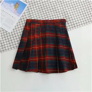 P23 red S003 Streetwear High Waist Tartan Green Mini Skirt Punk Women A-line Skirt harajuku plaid skirts womens Casual Slim Short Skirt - Цвет: P23 red S003