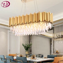 Прямоугольное современное освещение люстры для столовой Роскошные светодиодные хрустальные лампы на кухне остров золото/хромированный свет светильники
