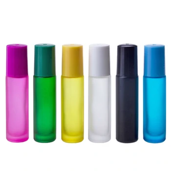 

100pcs 10ml Colorful Deodorant Perfume Essential Oils eye cream Clear glass Roll On Bottle with gemstone roller ball