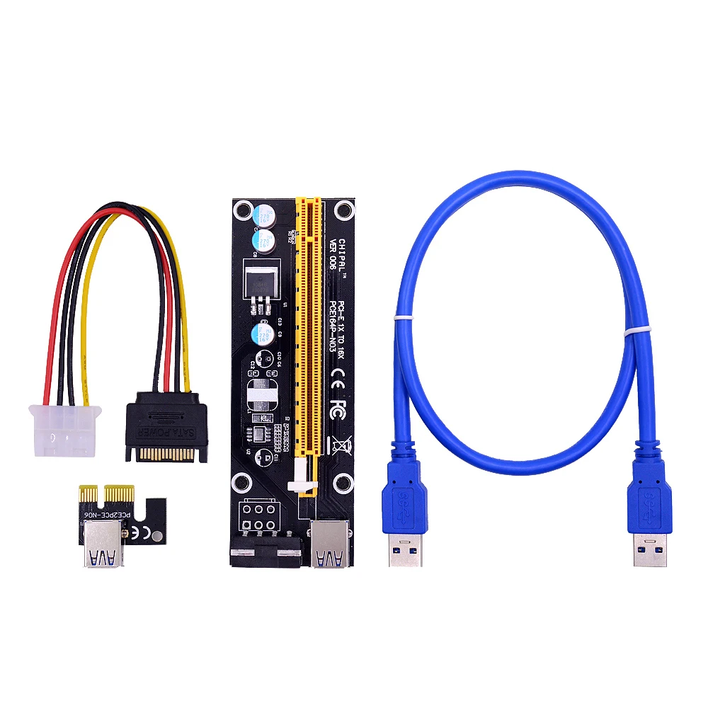 CHIPAL VER006 PCI E карта расширения 006 PCIE 1X до 16X удлинитель 60 см USB 3 0 кабель SATA 4Pin мощность