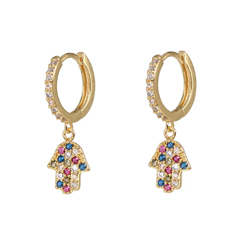 Дизайн CZ Hand Shaped Drop Богемские серьги-подвески этнические эффектные маленькие медные серьги модные золотые ювелирные изделия - Окраска металла: Multicolor
