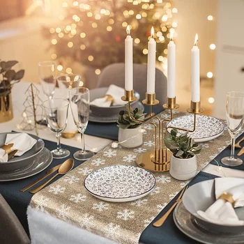 

OHEART Luxury Christmas Table Runners With Gold Powder Sequin Faux Fur Runner Decorations New Year Xmas Party Banquet Decoration