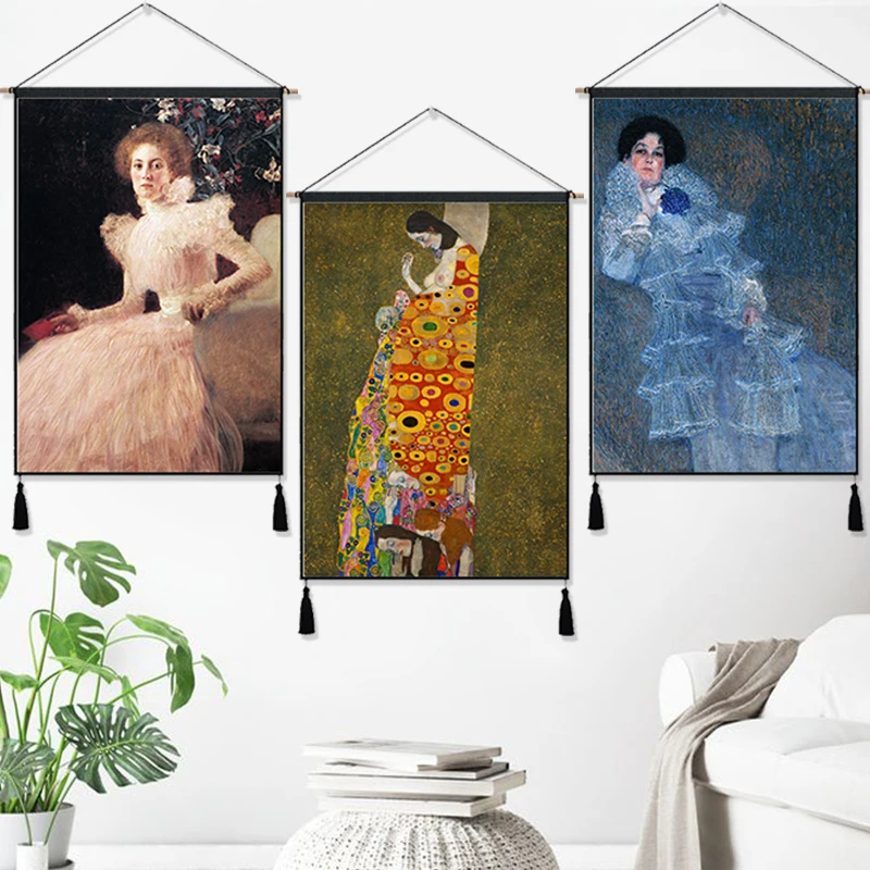 Постеры Gustav Klimt с австрийской Венской девушкой из хлопковой ткани картины