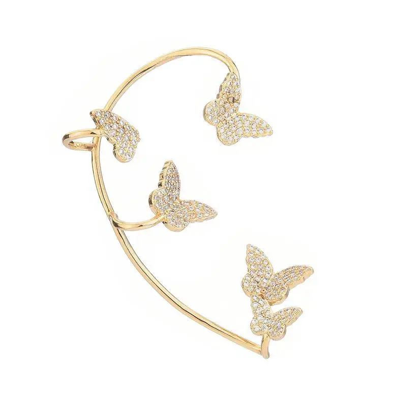 ZZYY Shining Zircon Butterfly Ear Cuff Earrings for Women Girls Fashion 1pc No Piercing Ear Clip Ear-hook Wedding Jewelry Luxury