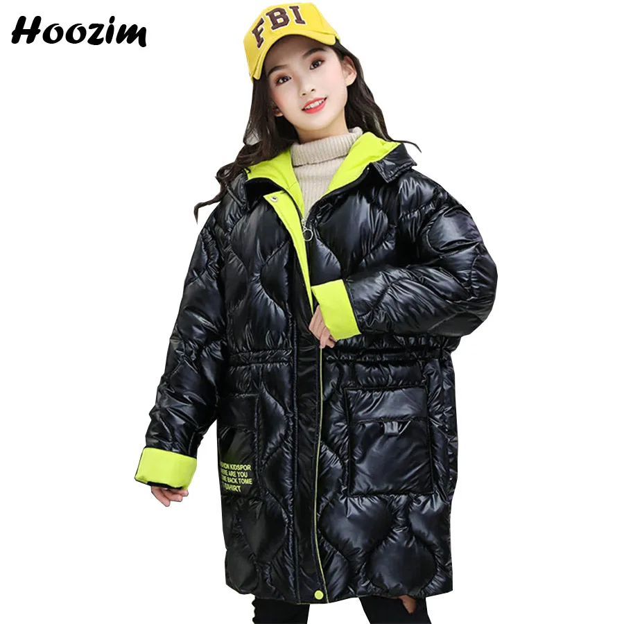 

Winter Gorgeous Quilted Jacket Girls 6-13 Years Chic Colorblock Bubble Parka Children Fashion Letter Long Outerwear Coat Girls