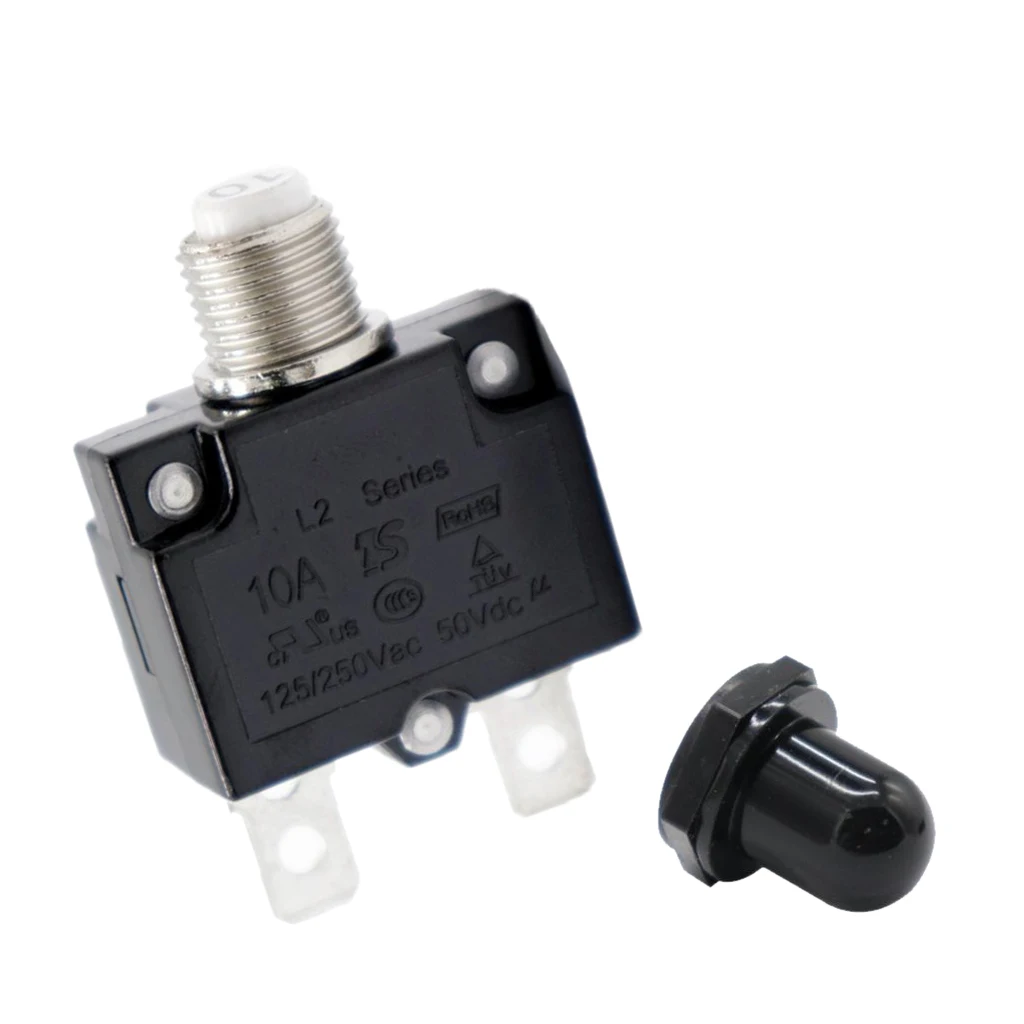 10 Amp DC Thermal Circuit Breaker with Quick Connect Terminal & Black Waterproof Button Cover