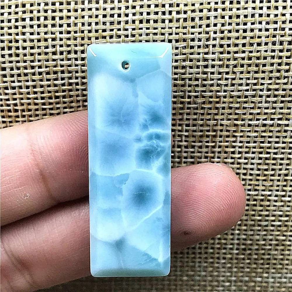 

Genuine Natural Blue Larimar Pendant For Woman Man Crystal 40x14mm Rectangle Beads Dominica Clear Water Pattern Gemstone Jewelry