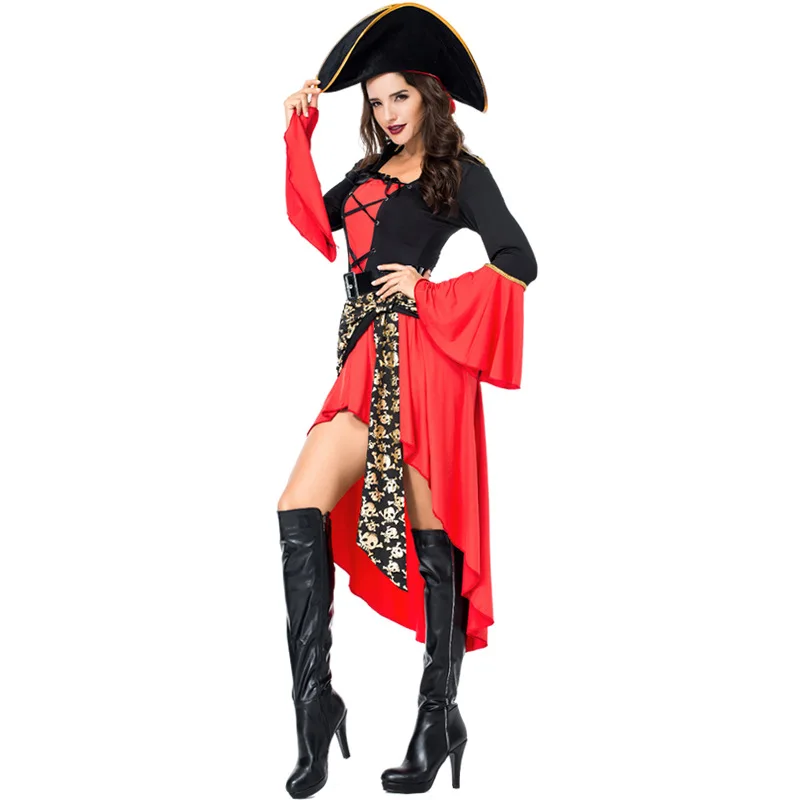 Хэллоуин сексуальный взрослый Карибы Джек Воробей пиратский костюм Пурим карнавальные вечерние ужасный вампир пират нарядное платье Плюс XXXL