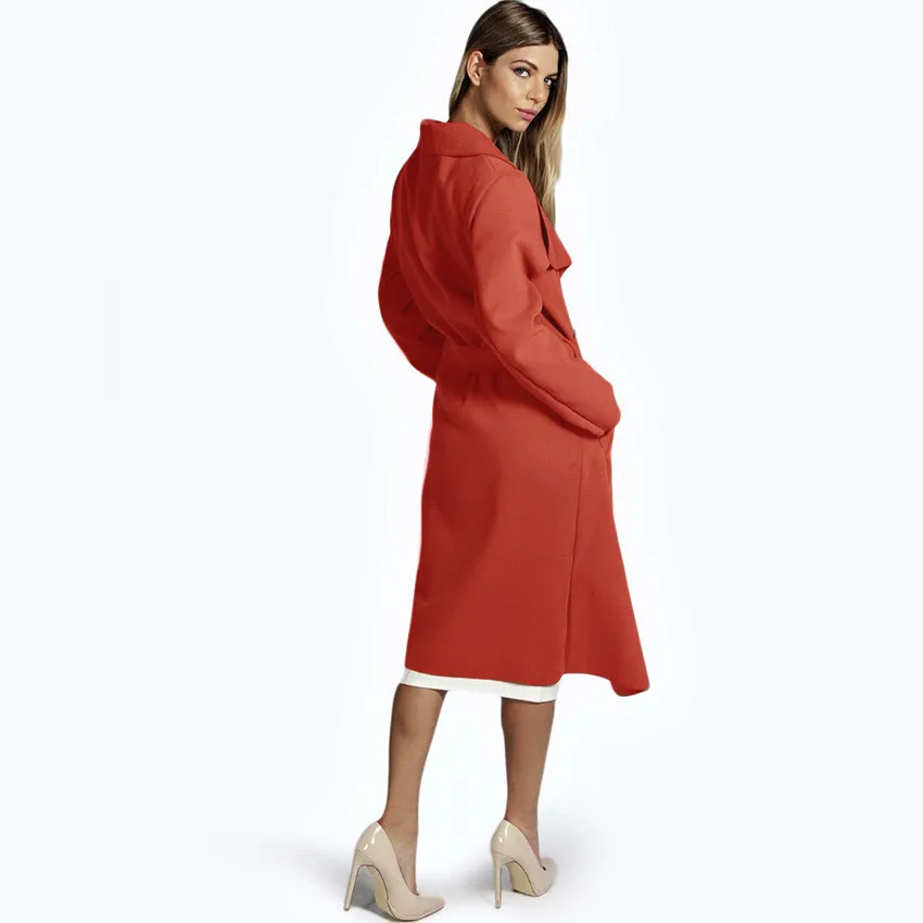 Kenancy зимнее пальто женский широкий лацкан и пояс карманное шерстяное пальто оверсайз длинный красный плащ шерстяное пальто для женщин