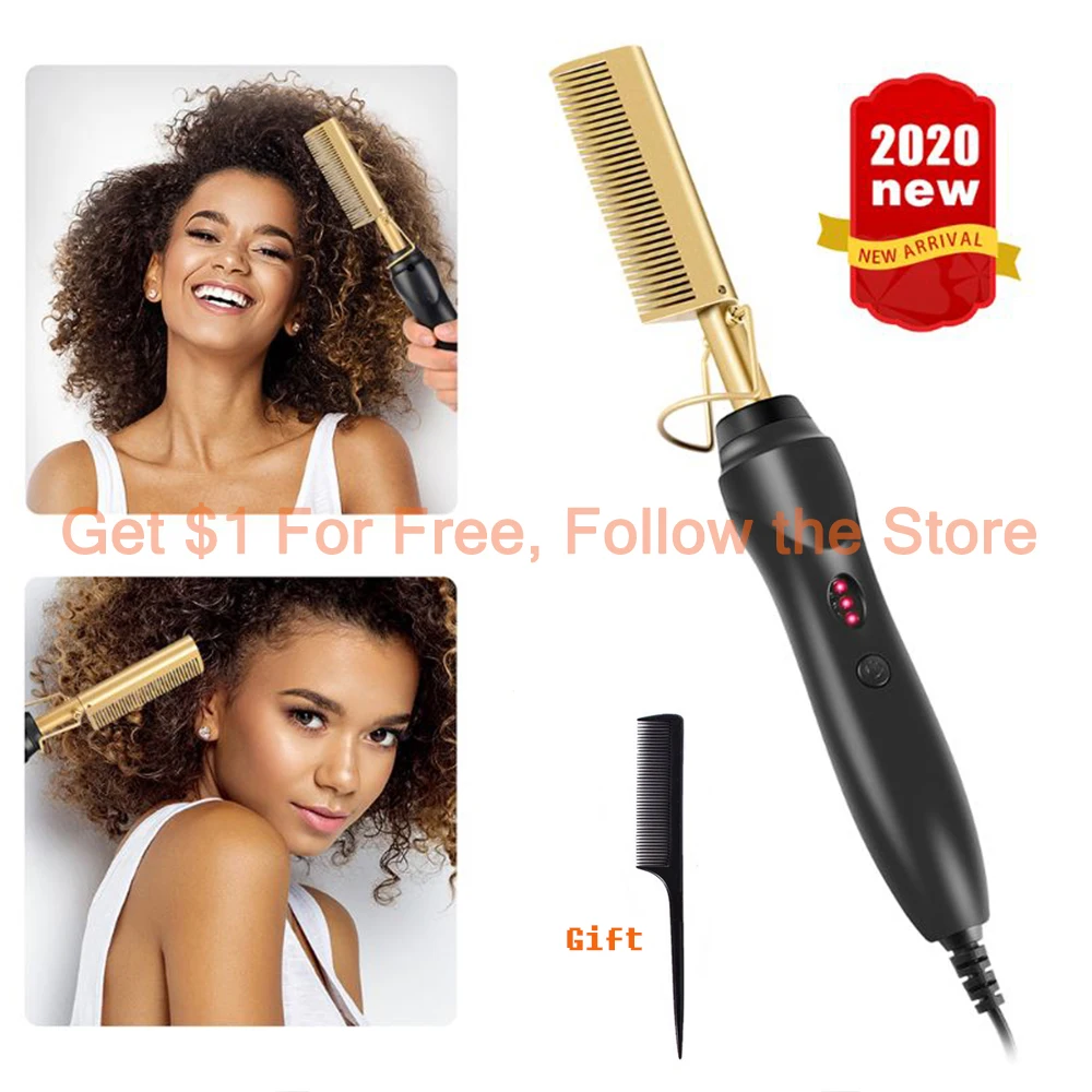 Hot Straightening Heat Pressing Comb Ceramic Curling Flat Iron Curler Designed Hair Straightener for Natural Black Hair Wigs