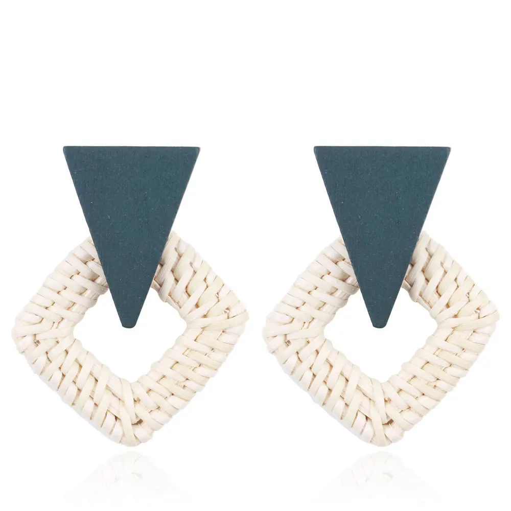 

2 Wood Triangular Ear Stud Candy-Colored Cute Earrings Rattan Online Celebrity Ear Rings Wooden Earrings