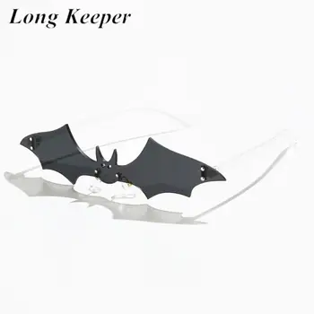 

2020 Fashion Halloween Bat Shape Sunglasses Women Men Vintage Rimless Sun Glasses Eyewear Female One Piece Black Eyewear Shades