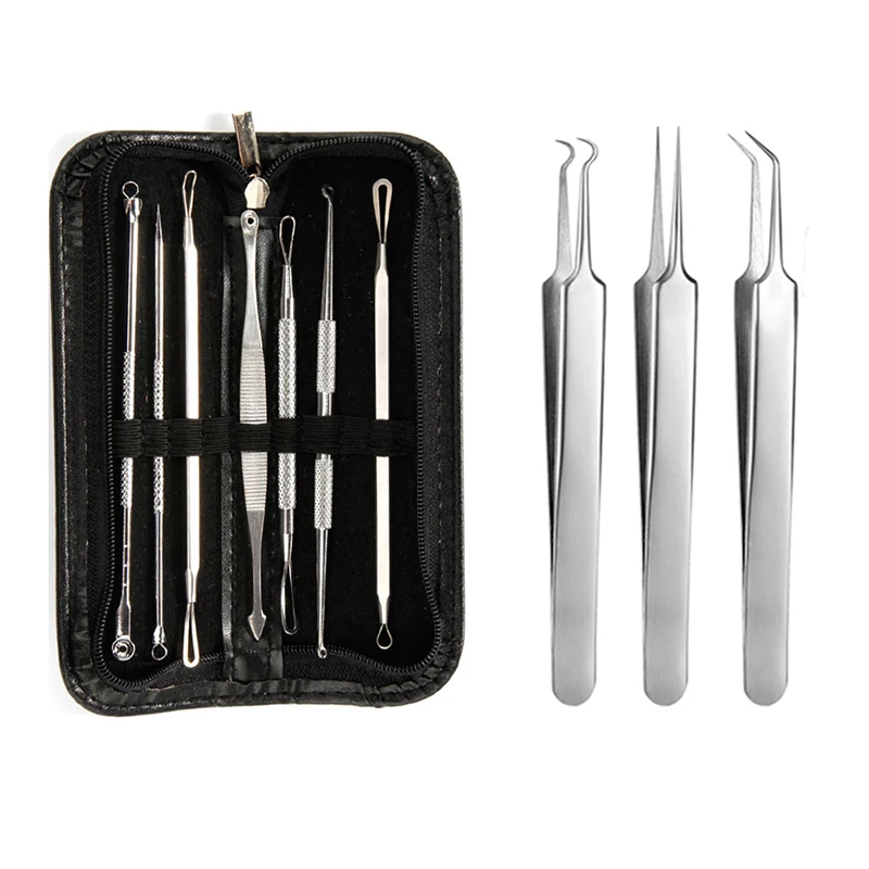 10pcs Blackhead Remover Acne Pimble Removal Needles Tweezer font b Set b font Facial Deep Cleaning