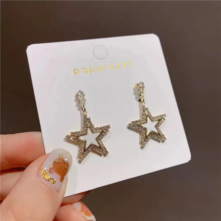 Серьги женские из серебра 925 пробы с пентаграммой и стразами|Серьги-подвески| |