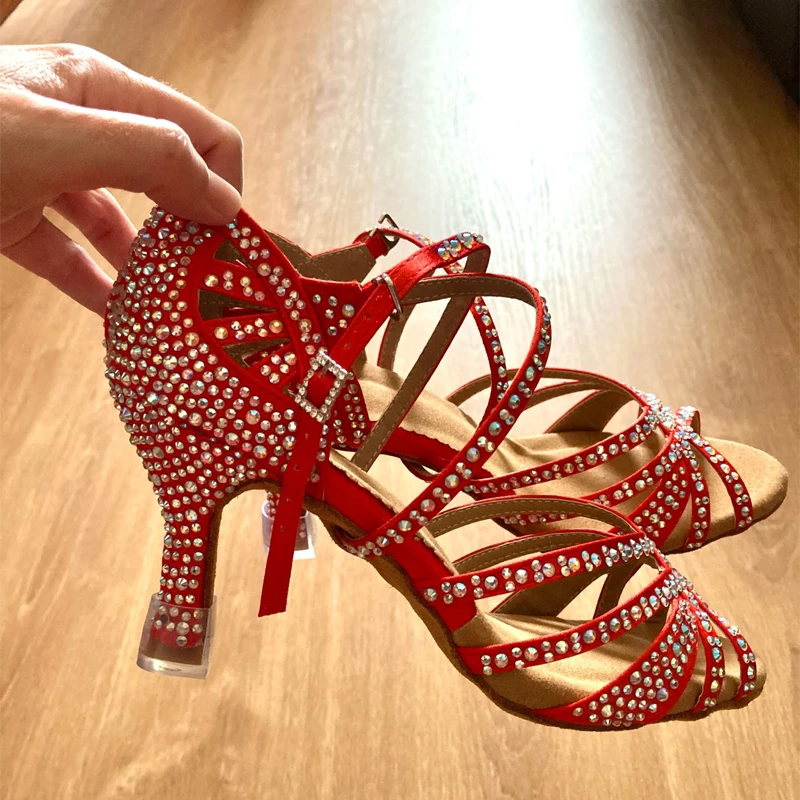 Loogtshon Women Dance Boots for Ladies High Heel Flannel Ballroom Modern Dance Shoes RED Gilrs Soft Sole Bachata Salsa dance shoes
