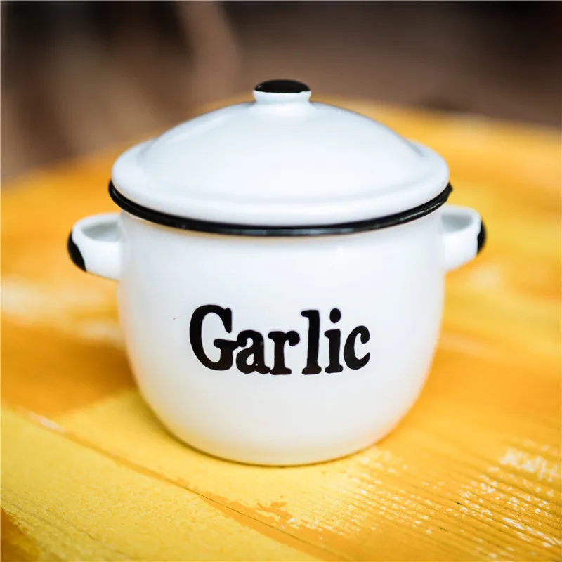5'' Enamelled ginger garlic hollow enamel jar breathable storage jar household kitchen supplies D=13 cm enamel storage jar