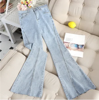 

Korean-style Women 2020 Spring High-waist Skinny Flare Pants Slimming Female Light Blue Jeans Trousers Fashion Denim Long Pants