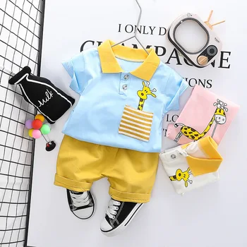 

Summer Baby Boy Clothes Set Newborn Kids Cartoon Lapel Short Sleeve Top+Shorts 2pcs Casual Toddler Boy Outfit Cotton Baby Suit