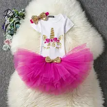 От 1 до 2 лет на день рождения Платье для маленьких девочек Летняя Одежда для девочек Детские платья для девочек праздничное платье-пачка, Юбки Боди Комплект для девочек комплект из 3 предметов, Костюмы