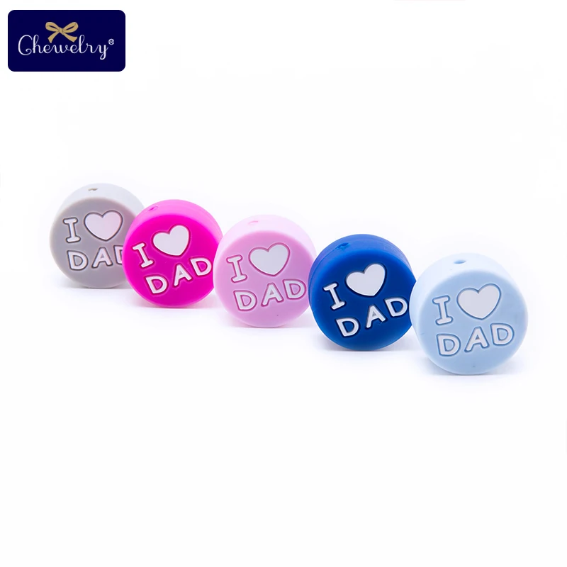 Силиконовые Прорезыватели 20 шт. I Love Dad MomTeething Круглые Бусины Пищевой Силикон Diy цепи соски крошечные игрушки-Жвачки Let'S Make