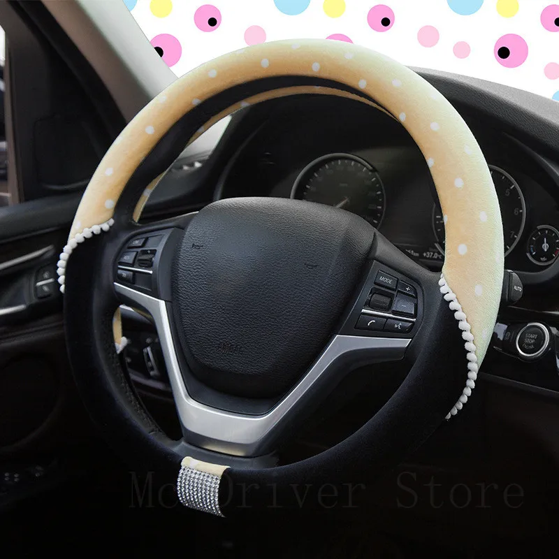 Speckle короткие бархатные со стразами крышки рулевого колеса автомобиля Macaron цвет милый пятнистый Автомобиль Стайлинг Универсальный руль крышка защита