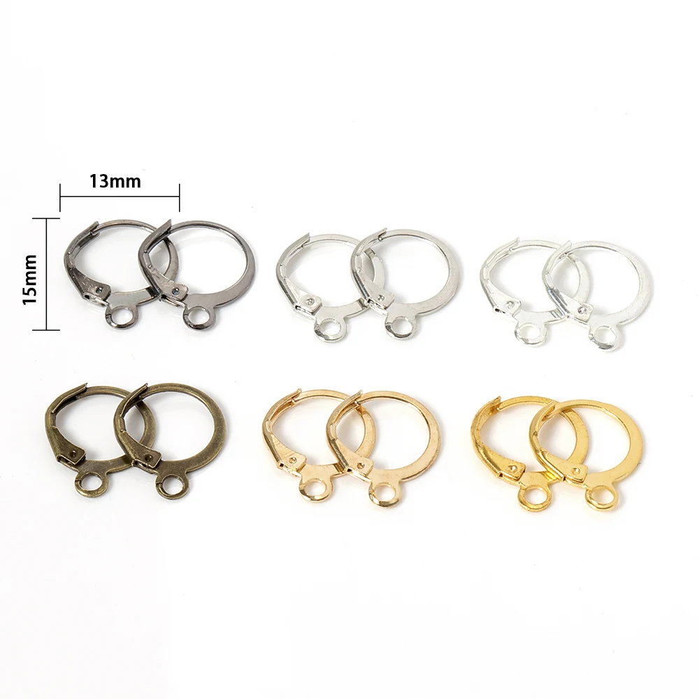 50pcs Metal Earring Making Accessories Rhodium Earring Clasps Hooks Findings With Loop Clasp Round Base For Jewelry Making Diy