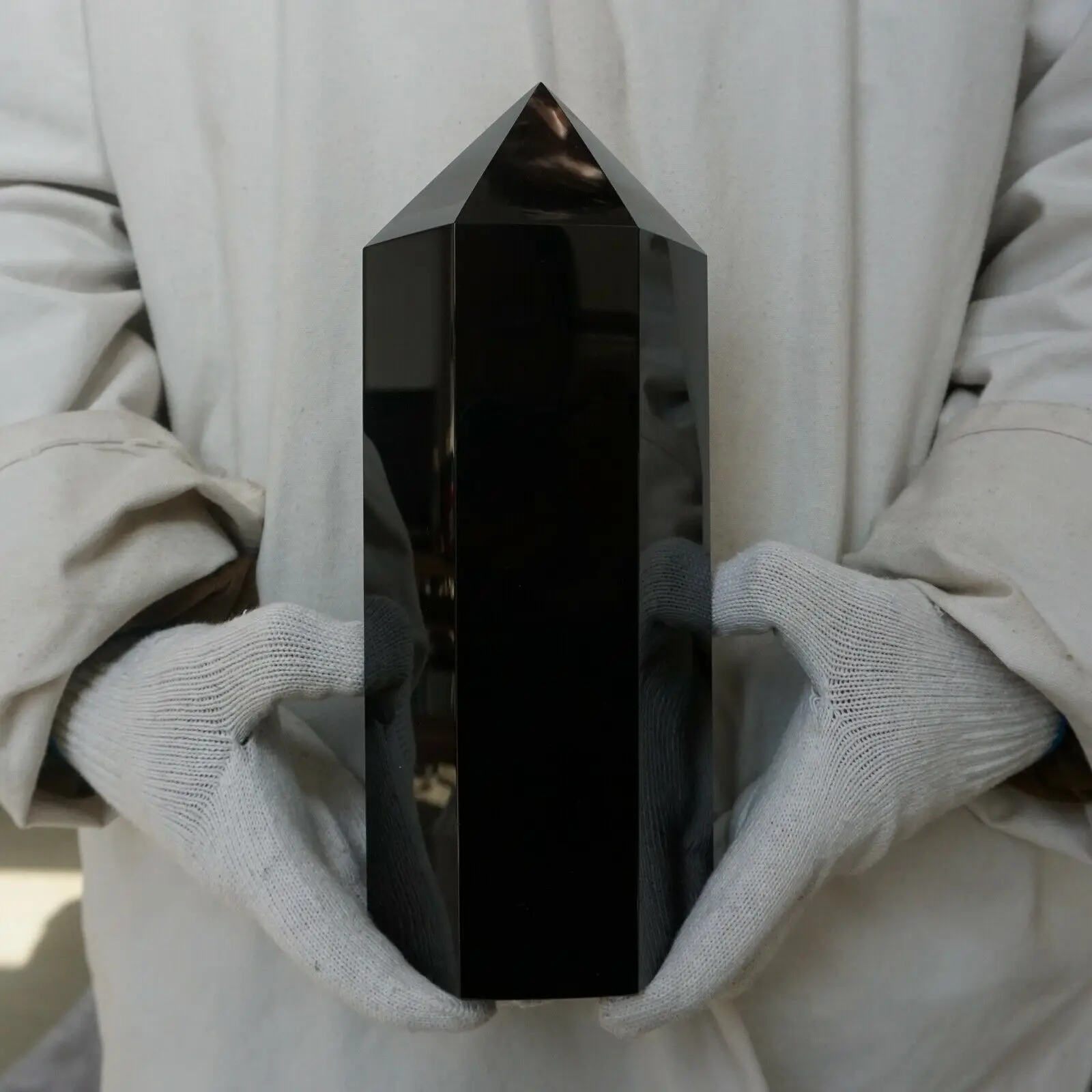 9LB 1" огромный натуральный обсидиановый КРИСТАЛЛ ТОЧКА обелиска башня полированный Исцеление