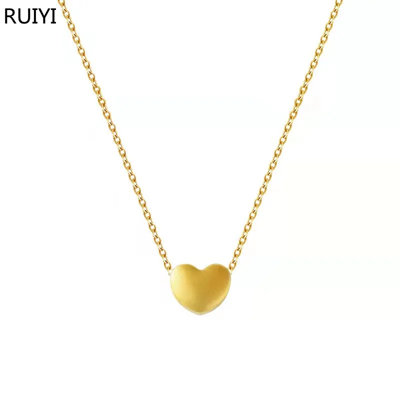 

RUIYI 999 Pure Gold Real 24K Gold Heart Pendant Necklace Solid 18K AU750 Gold Chain for Women Fine Jewelry Wedding Gift