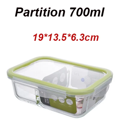 Partition 700ml Стеклянный Ланч-бокс подходит для нагревания в микроволновке охлажденный запаянный герметичный контейнер для еды прозрачный боросиликатный контейнер для еды - Цвет: Partition 700ml