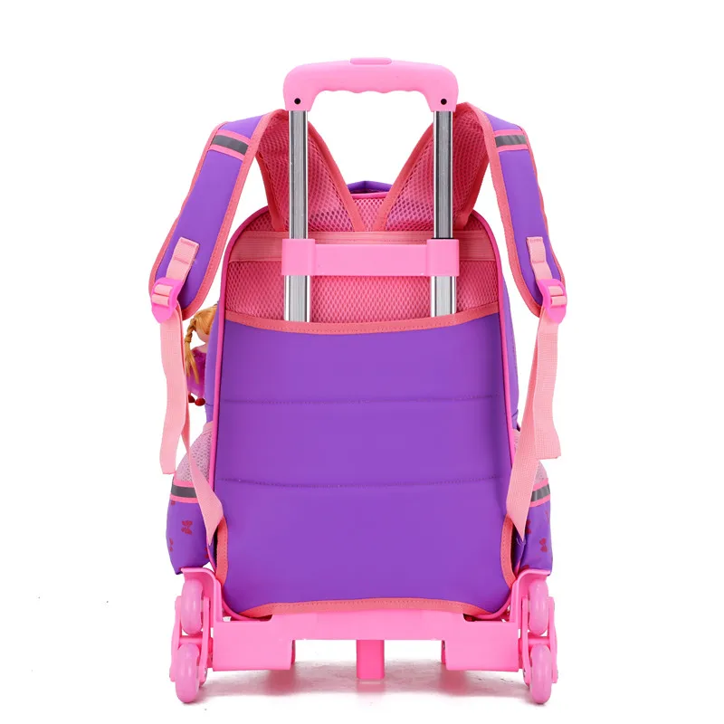 2 шт./компл. детские школьные сумки Водонепроницаемый для девочек фиолетовое платье принцессы тележка рюкзак Съемный Дети колесо сумка Чемодан Mochilas