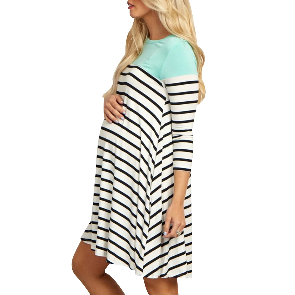 Maternity Dresses Women Striped Print Nursing Dress Autumn Casual Pregnancy Dress Loose vestido gestante Long Sleeve vestido D30