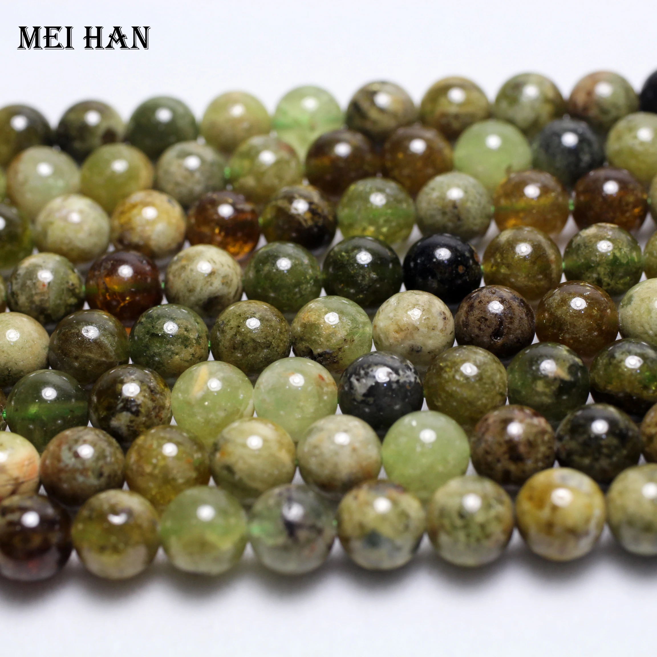 Meihan natural 6mm 8mm 10mm green garnet smooth round stone loose beads for jewelry making design loose gemstone beads loose beads loose garnet beads loose gemstone jewelry