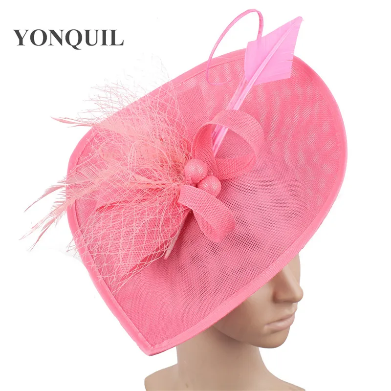 Kenducky большие волосы вуалетки перья шляпы свадебное торжественное платье шапки шляпки элегантные женские вечерние аксессуары для волос шляпы - Цвет: pink