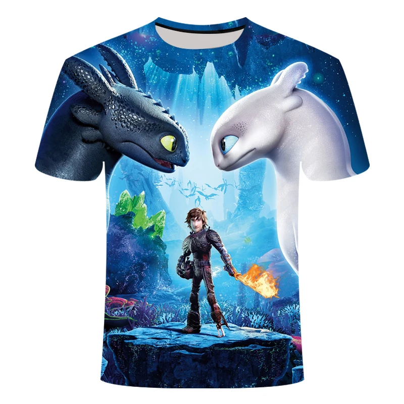 

How to tame men and women summer dragon T-shirt 3d cartoon printed polyester short-sleeved breathable T-shirt top Asian sizes